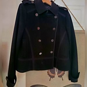 BCBG MaxAzria black wool military coat L